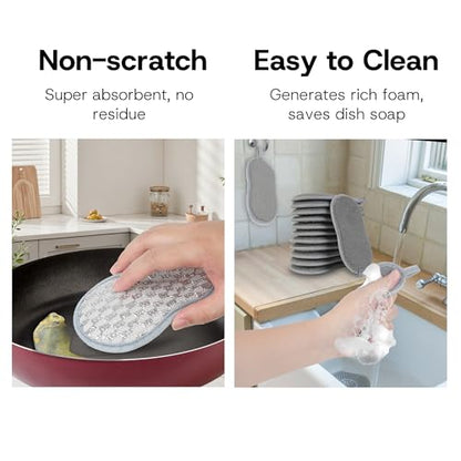 Multi-Purpose Scrub Kitchen Sponges – 12 Pack Dish Sponge, Dual-Sided Non-Scratch Microfiber & Metal Scrubber, Reusable Sponges for Dishes, Pots, Glass, Sink, Stovetop & Bathroom (Gray) - color: Gray