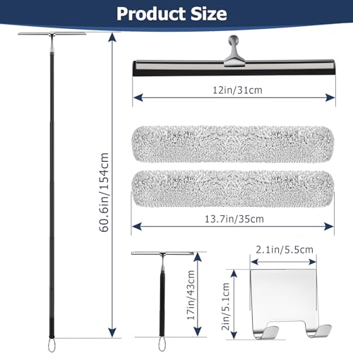 17'' - 60'' Metal Squeegee with Extension Pole for Window,Glass Door,Mirror, 12'' Wide Telescopic Shower Squeegee Cleaner with Long Handle (60'' Telescopic Pole Squeegee)