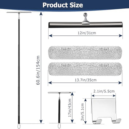 17'' - 60'' Metal Squeegee with Extension Pole for Window,Glass Door,Mirror, 12'' Wide Telescopic Shower Squeegee Cleaner with Long Handle (60'' Telescopic Pole Squeegee)
