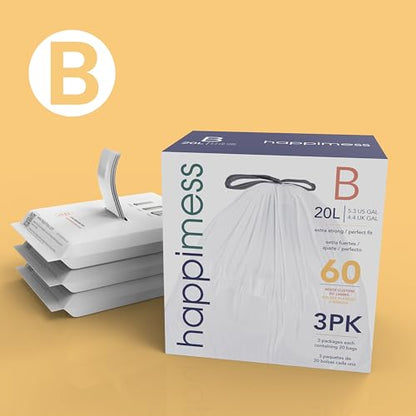 happimess 5.3 Gallon (20L) Drawstring Trash Bags, Unscented, White, Heavy Duty LDPE Liners for Kitchen and Household, Custom Fit 40 Count (2 Packs of 20 Liners) HPM3000B-W-2SET - color: White, size: 40 Count (Pack of 1)