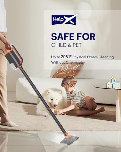 Steam Mop Cleaner with Detachable Handheld Steamer, 20 in 1 Wired Steam Cleaner with Multiple Accessories, Detachable Water Tank, Microfiber Pads for Floor Tiles Carpet and Grout Cleaning (Grey)