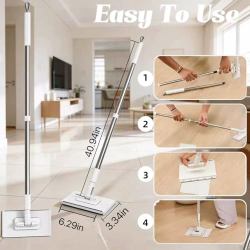 Grip Mini Mop, Hands Free Flat Mop with 1-Second Cloth Change, 360° Rotating Head for Walls, Floors, Windows, Corners. Cloth-Changing Mini Cleaning Tool with 10 Reusable Microfiber Cloth