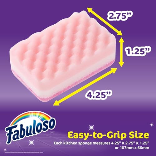 Fabuloso Scratch-Free Kitchen Dish Sponges, Rainbow Cellulose Scrubber Sponge with Scouring Pad for Dishes, Pots, Pans, Counters and Sinks, Tough on Messes, 4.25 x 2.75 x 1.25 in, 6 Count - 2 Pack - color: Rainbow, size: 6 Count (Pack of 2)