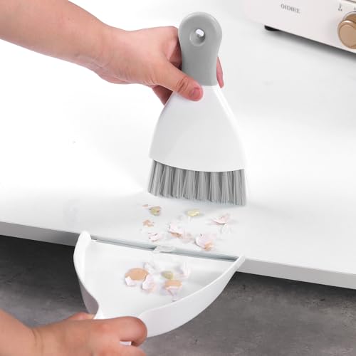 NACENA Mini Dustpan and Brush Set 2 Pack, Small Broom and Dustpan Set Dust Pan and Mini Hand Broom Dustpan and Broom Combo Compact for Home Table Keyboards Sofa Kitchen, White & Gray - color: White Grey, size: 2 packs