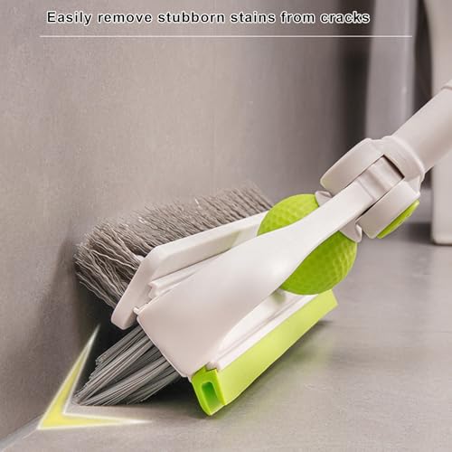 43-Inch Long Handle Floor Scrub Brush with Extendable Pole - 2-in-1 Stiff Bristle and Scraper for Tile, Shower, Bathroom, and Garage Cleaning