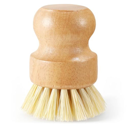 Wooden Dish Brush with Metal Stand Handheld Bamboo Wok Brush Scrubber for Dishes Pans Pots Fruit and Veggie Washing(1,Beige) - color: Beige