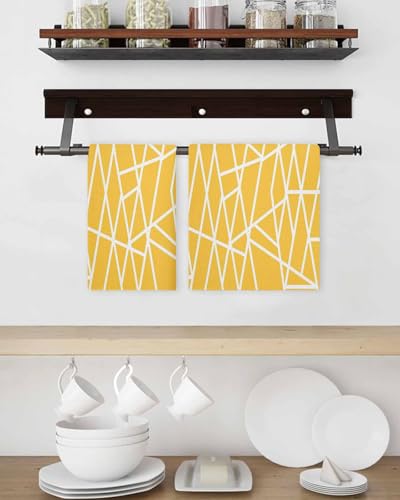 Modern Yellow, Hand Towels Set, Waffle Weave Kitchen Towels 2 Pieces, Microfiber Hair Face Bath Tea Towel Absorbent Quick Drying Cleaning Dish Cloths, White Minimalist Geometric Stripes 15.7"x23.6" - size: 2PCS,15.7"x23.6"