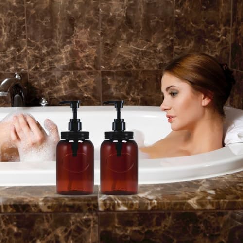 24 oz Wide Mouth Plastic Bottle Dispensers, Amber, Set of 2 | Lotion pumps - color: 2-amber