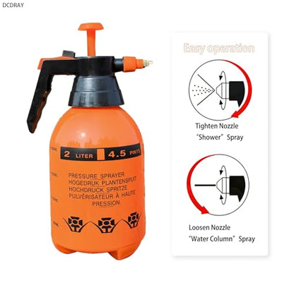 2L Handheld Garden Pump Sprayer 0.5 Gallon Water Mist Spray Bottle for Plants with Adjustable Brass Nozzle Orange (2L Orange)
