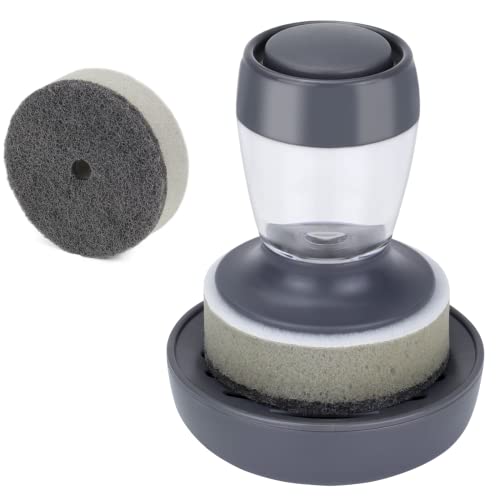 DAPOWER Dish Brush with Soap Dispenser, Kitchen Scrub Brush for Dishes Pots Pans Sink Cleaning, Scrub Sponge Dish Scrubber with Holder Set (Grey Handle & Scrub Sponge) - color: Grey Handle & Scrub Sponge