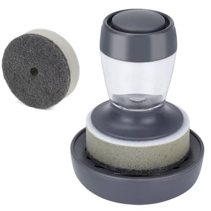 DAPOWER Dish Brush with Soap Dispenser, Kitchen Scrub Brush for Dishes Pots Pans Sink Cleaning, Scrub Sponge Dish Scrubber with Holder Set (Grey Handle & Scrub Sponge) - color: Grey Handle & Scrub Sponge