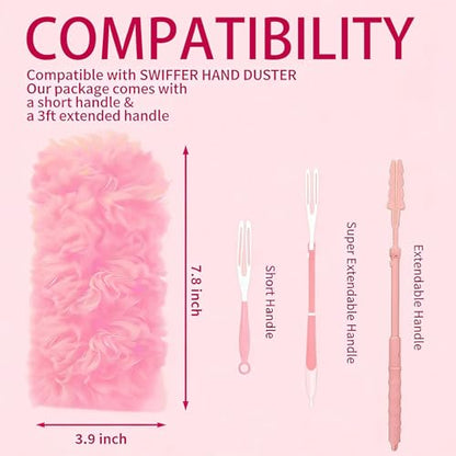 Pink Duster Refill for Swiffer Duster, 50 Count Disposable Dusters Kit for Cleaning Dusting Furniture Blind Ceiling Fan, Multi Surface 360 Feather Duster + 3FT Extended Handle + 1 Handle - color: 50 Count & 2 Handle (Pink)