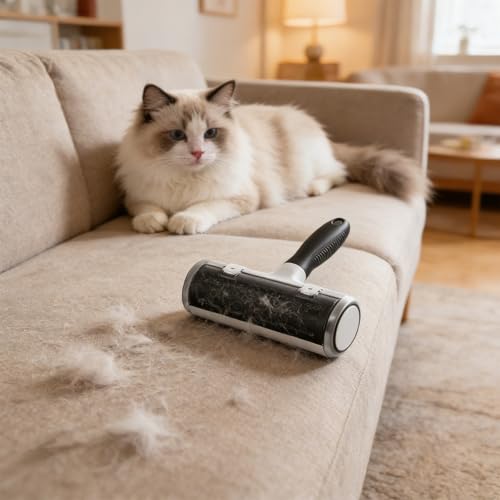 Pet Hair Remover Roller, Reusable Lint Roller with Large Fur Bin, Portable Cat and Dog Hair Remover for Couch, Bedding, Car, Rugs & Furniture (Black) - color: Black