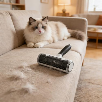 Pet Hair Remover Roller, Reusable Lint Roller with Large Fur Bin, Portable Cat and Dog Hair Remover for Couch, Bedding, Car, Rugs & Furniture (Black) - color: Black