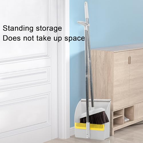 42.7'' Broom with Dustpan Combo Set, House Warming Gifts New Home, Dust pan and Broom Set, Long Handle Broom with Stand Up Dustpan Combo Set for Office Home Kitchen Lobby Floor Use (Khaki) - color: Khaki