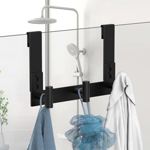 Extended Robe Door Hooks, Heavy Duty Stainless Steel Towel Hooks for Frameless Glass Shower Doors, Towel Hanger Rack, Shower Hooks for Bathroom (Black-3 Hooks, 1 Pack) - color: Black, size: "T" Shape 3 Hooks-1 Pack