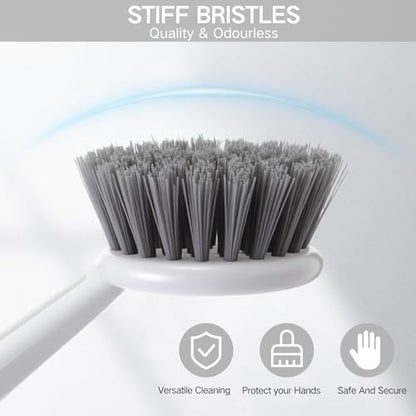 Patelai 12 Pack Kitchen Scrub Dish Brush with Long Handle Dish Scrubber with Stiff Bristles Scrub Brushes for Kitchen Dishes Washing Tools, Pots, Pans and Sink Cleaning (Gray White) - color: Gray White