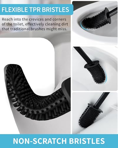 MR.SIGA Toilet Brush and Holder Set, Wall Mounted Toilet Bowl Brush, Compact Toilet Scrub Brush with Holder for Bathroom, Black, 2 Pack - color: Black