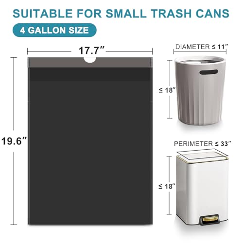 Small Trash Bags Drawstring 120 Count, JUKFITA Extra Strong 4 Gallon Garbage Bags, Unscented Trash Can Liners fit Bathroom Kitchen Office, Dark Black - color: Black, size: 120 Count (Pack of 1)