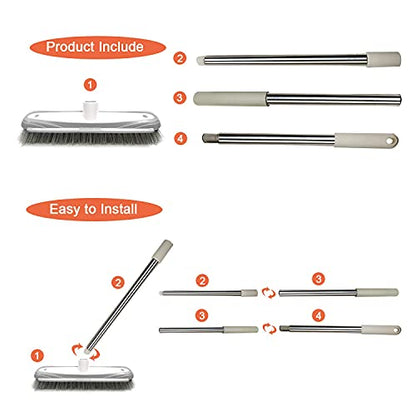 Push Broom,Tub Tile Broom Brush,Stiff Bristles Broom for Shower Cleaning, Patio, Kitchen,Grout and Garage,Indoor Outdoor Cleaning Brush,Adjustable Stainless Steel Long Handle-46.5"… - color: Stiff Bristles