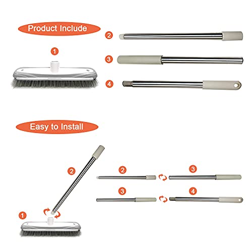 Push Broom,Tub Tile Broom Brush,Stiff Bristles Broom for Shower Cleaning, Patio, Kitchen,Grout and Garage,Indoor Outdoor Cleaning Brush,Adjustable Stainless Steel Long Handle-46.5"… - color: Stiff Bristles