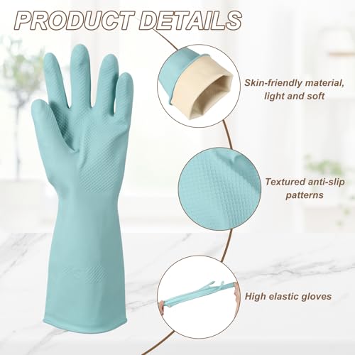 uxcell Rubber Cleaning Gloves, Reusable Household Dishwashing Long Rubber Gloves - color: Light Blue, size: Large