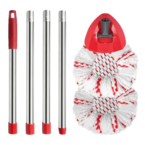 Spin Mop Replacement Head, Base, Handle Compatible with Ocedar Mop Set EasyWring 1-Tank Microfiber Spin Mop, 2 Refills Replacement Heads, 30-58in Handle and 1 Base Combo Set - color: New Set-centre 40% More (1-tank System)