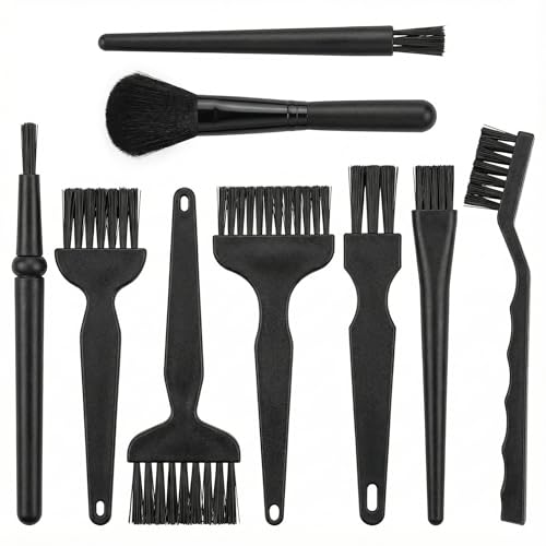 Keyboard Cleaning Kit, 9-Piece Black Detail Brush Set for Keys Vents and Screens, Soft Bristles for Laptop Desktop Office Gear, Compact Storage for Home and Travel Use - size: Large