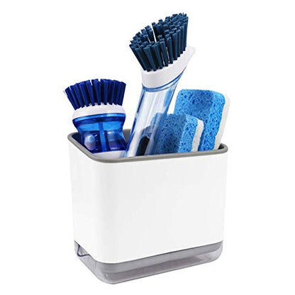 KeFanta Sink Counter Caddy, Plastic Dish Sponge Holder, Kitchen Brush and Scrubber Organizer with Drain Tray, White - color: Grey and White