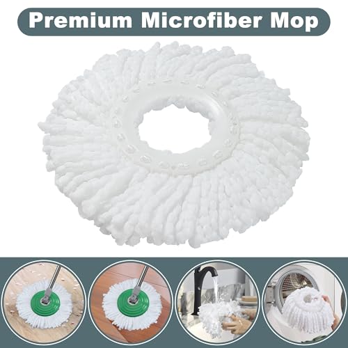 Dual Compartment Spin Mop and Bucket, Mop and Bucket with Wringer Set,360°Rotating Spinning Mopping for Floor Cleaning with 6 Microfiber Replacement Heads, 61" Extended Handle, 2X Wheel - Deep Green - size: Deep Green Mop Bucket + 6 Mop Heads
