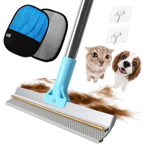 Carpet Rake for Pet Hair Removal, 54" Adjustable Long Handle 3 in 1 Carpet Rake & Pet Hair Removal Gloves for Cat Dog Fur Remover for Carpets, Rugs, Mats and Furniture(with 2 Hooks) - size: Carpet Rake & Hair Removal Gloves