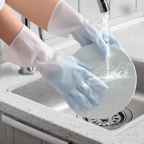 Long Cuff Cleaning Gloves Waterproof Reusable Household Gloves Anti Slip Grip for Kitchen Dishwashing Bathroom Garden Tasks - color: Blue, size: Large