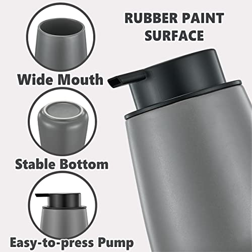 12Oz Hand Soap Dispenser Set - 2 Pack Ceramic Foam Soap Dispenser Set with Easy-to-Press Black Pump, Refillable Mordern Foaming Dish Soap Dispensers for Bathroom & Kitchen (Grey, Foam Pump) - color: Grey Foaming Dispenser
