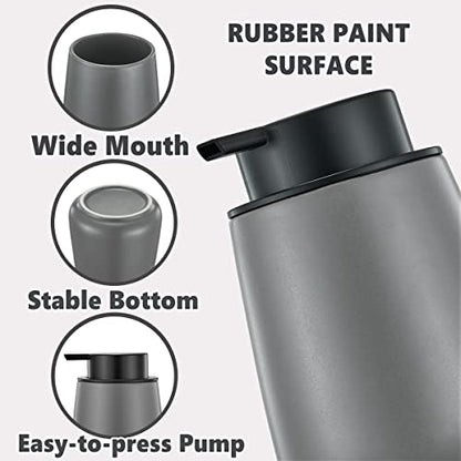 12Oz Hand Soap Dispenser Set - 2 Pack Ceramic Foam Soap Dispenser Set with Easy-to-Press Black Pump, Refillable Mordern Foaming Dish Soap Dispensers for Bathroom & Kitchen (Grey, Foam Pump) - color: Grey Foaming Dispenser