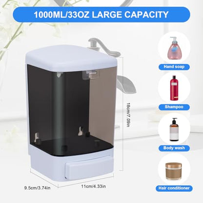 Soap Dispenser Wall Mount, 33.8oz/1000ml Commercial Manual Soap Dispenser Wall Mounted for Bathroom Kitchen Hotel, Liquid Containers Shampoo Plastic