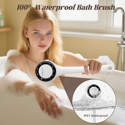 Electric Body Brush, 3 Speed Silicone Body Scrubber with LCD Display, 5in1 Back Scrubber for Shower, Waterproof Rotating Body Brushes, Rechargeable Bath Brush for Clean Exfoliate Massage (White) - color: White