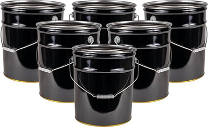 ATERET 5 Gallon Black Metal Bucket, Heavy Duty Durable Steel Open Head Pail with Handle for Outdoor and Household Use (6 Pack - Bucket Only) - size: 6pk - 5 Gal