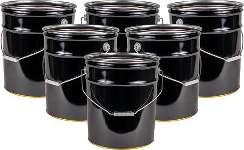 ATERET 5 Gallon Black Metal Bucket, Heavy Duty Durable Steel Open Head Pail with Handle for Outdoor and Household Use (6 Pack - Bucket Only) - size: 6pk - 5 Gal
