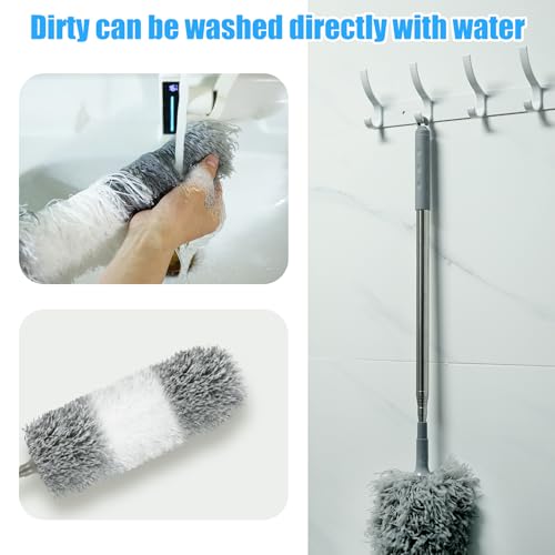 Microfiber Feather Duster, 110 Inch Extendable Telescoping Pole Duster with Bendable Washable Head, Long Handle Cleaning Duster for Ceiling Fan, High Ceiling, Blinds, Furniture and Cars (2 Pcs) - color: 2 Pcs