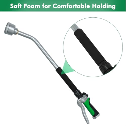 RESTMO Long Watering Wand, 24 Inches Gentle Soft Full Shower Sprayer Wand with Flow Control, Heavy Duty Metal Hose Wand for Hanging Baskets, Shrubs, Plants, Flowers, Garden and Lawn - color: Green