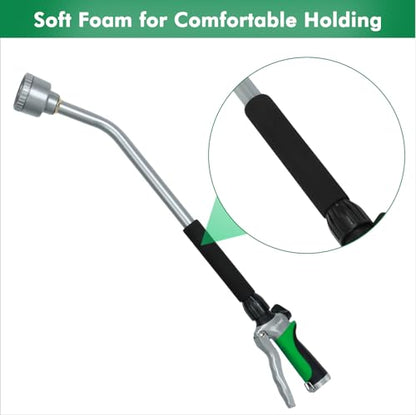 RESTMO Long Watering Wand, 24 Inches Gentle Soft Full Shower Sprayer Wand with Flow Control, Heavy Duty Metal Hose Wand for Hanging Baskets, Shrubs, Plants, Flowers, Garden and Lawn - color: Green
