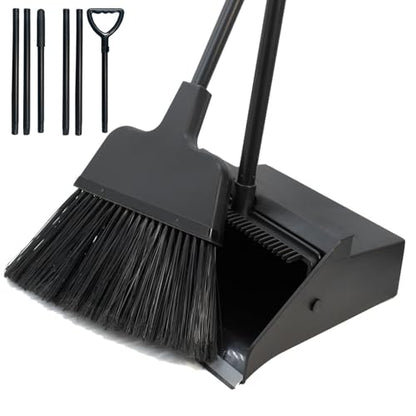 Broom with Dustpan Combo Set Outdoor Upright Dustpan and Broom Set with Long Handle Angle Broom and Dustpan Set for Garage Patio Courtyad Lobby Lawn Home Kitchen Ofiice