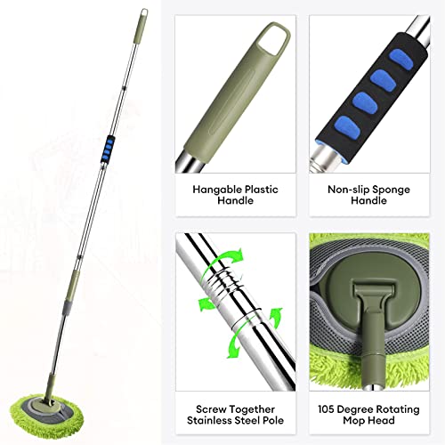 Wall Cleaner, Max 66'' Wall Mop with Long Handle, Ceiling Dust Mop with 15° Labor-Saving Elbow Extension Pole, Baseboard Duster Washer Scrubber, High Reach Window Cleaning Brush, Roof Cleaning Tool-GN - color: Green