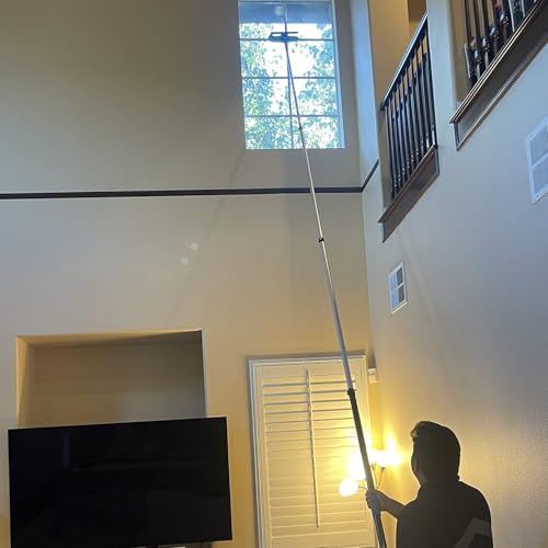 20 Foot High Ceiling Fan Duster with 5-12ft Extension Pole, Extendable Reusable Cobweb, Feather, Window Cleaning Squeegee Kit - size: 12ft