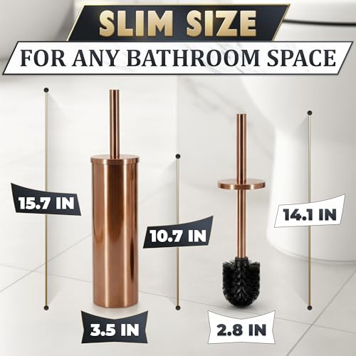 Bronze Toilet Brush and Holder Set - Upgrade Your Bathroom in Seconds - Rust Resistant Stainless Steel Toilet Bowl Brush and Holder with Replaceable Head, Removable Inner Bowl & Splash Guard Cover - color: Bronze