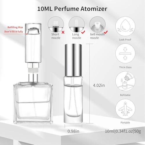 MUB 10ml Perfume Travel Refillable Atomizer Bottle Glass Unique Top-Filling Leak-Proof Spray Bottle Atomizer Sprayer for Perfume Cologne Mini Travel Size Empty Pocket Portable