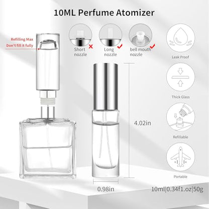 MUB 10ml Perfume Travel Refillable Atomizer Bottle Glass Unique Top-Filling Leak-Proof Spray Bottle Atomizer Sprayer for Perfume Cologne Mini Travel Size Empty Pocket Portable