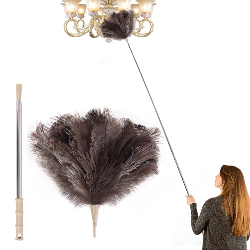 Extendable 81.9 Inch Ostrich Feather Duster with Extension Used for Home Cleaning Ceilings Furniture Fans Washable（1.8M Telescopic Rod,Grey） - color: Gray, size: 81Inch
