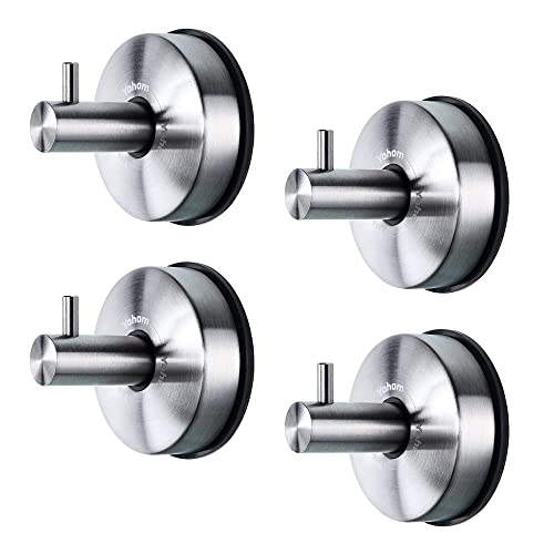 YOHOM Vacuum Suction Cup Hooks Shower Towel Holder Bathroom Shower Hook Brushed Stainless Steel Suction Towel Rack Kitchen Storage Organizer for Bathrobe Loofah Washcloth 4Pcs - color: 4 Brushed