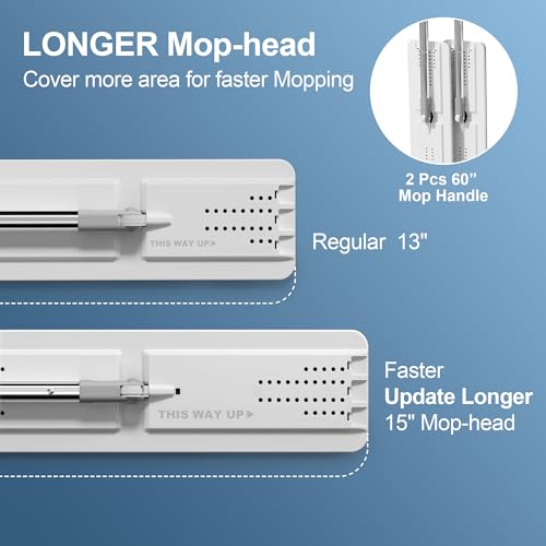 JOYMOOP Mop and Bucket Set for Floor and Wall Cleaning, Commercial and Household Use, Flat Mop System with 60" Dual Mops + 8 Pads - color: White Max582